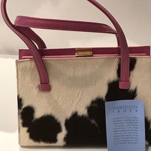 LAMBERTSON TRUEX BLACK AND WHITE COWHIDE HANDBAG